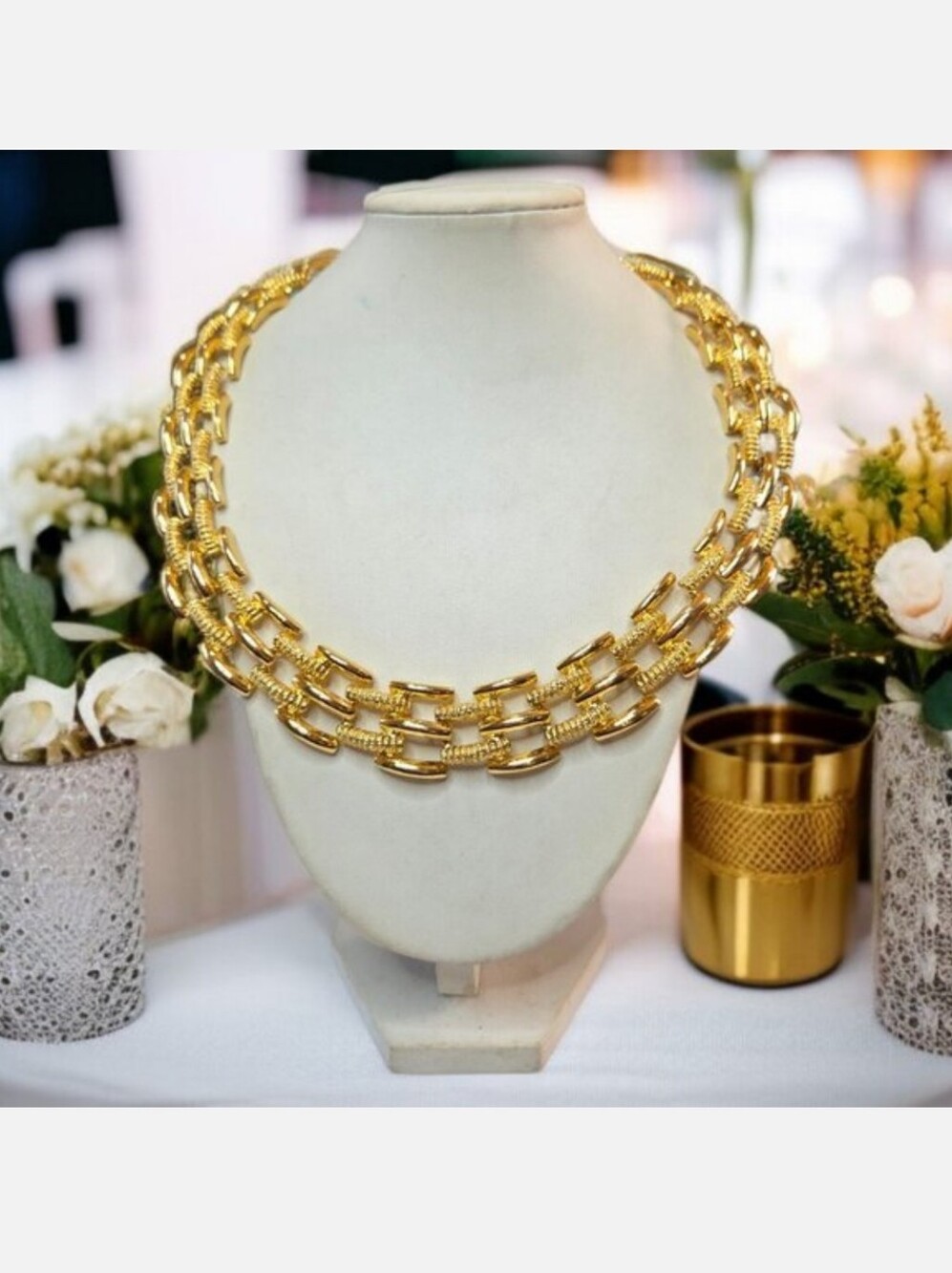 Anne Klein Vintage Gold Tone Chunky Statement Toggle Necklace